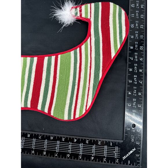 Peking Handicraft Embroidered Christmas Stocking Elf Shoe Red Green Stripes - Picture 8 of 11